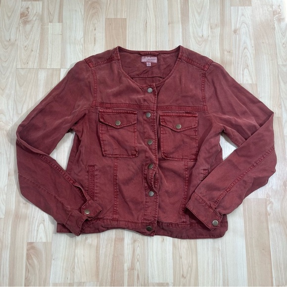Lucky Brand Rust Red Lightweight Snap Button Jacket 100% Lyocell Size Medium - Picture 1 of 6